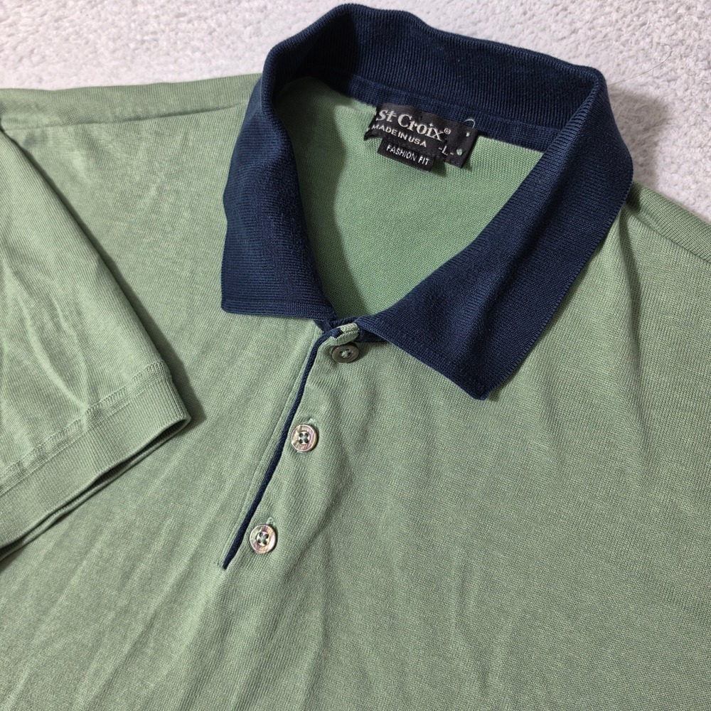 St Croix Polo Mens L Green Short Sleeve Fashion Fit Made in USA